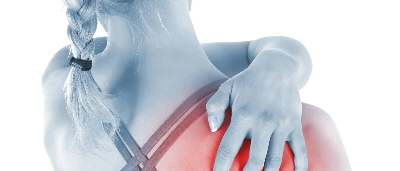 Upper back and shoulder blade region, where interscapular pain is felt